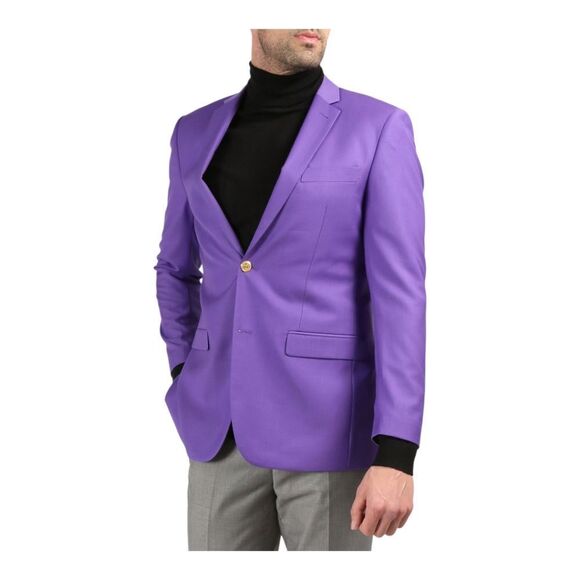 FERRECCI MEN'S PURPLE SLIM FIT BLAZER WITH GOLD BUTTONS. WARWICK. - Picture 2 of 2